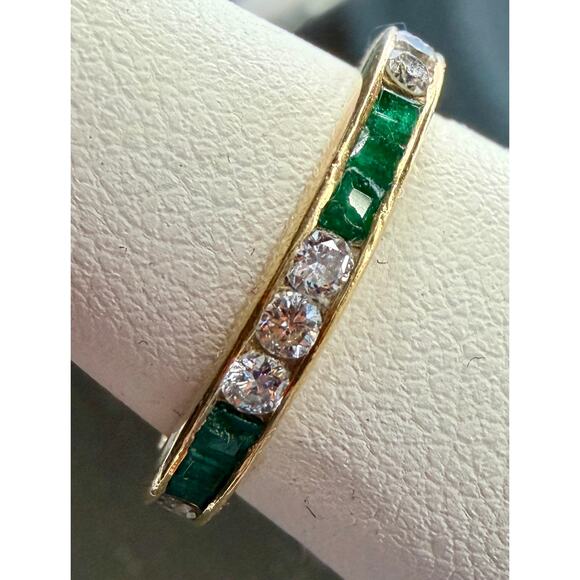 Bailey Banks Biddle 2CT TOTAL Emerald/Diamond 14KT Yellow Gold Eternity Ring 5 - Picture 10 of 12